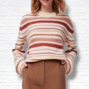 Aritzia Little Moon Gardenia Striped Cream Tan Wool Blend Sweater Size XXS